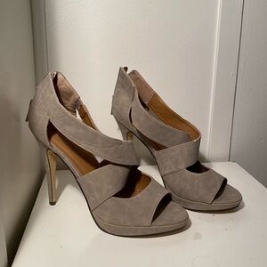 grey suede high heels